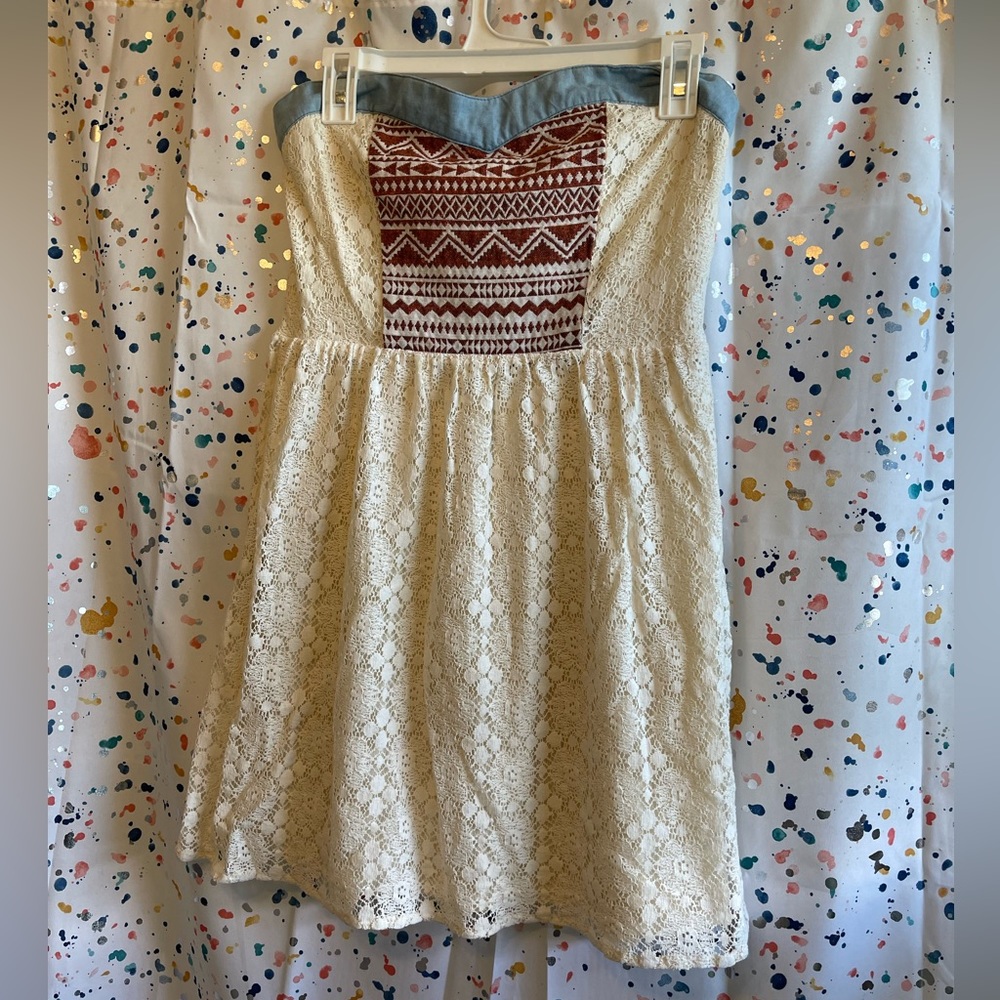 Flying Tomato off white colored lace strapless dress